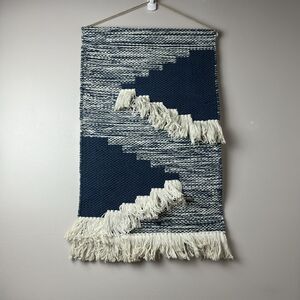 Bohemian Blue And White Fringed Wall Hanging